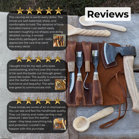 5-Piece Hand-Forged Carving Tool Set with Leather Tool Roll