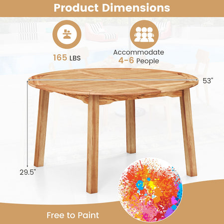 53 Inch Outdoor Acacia Wood Dining Table for 4-6 People