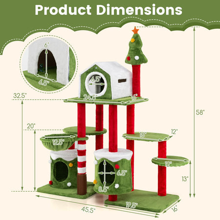 58 Inch Tall Cat Tree Tower Multi-level Pet Climbing and Jumping Tower Furniture with Condos