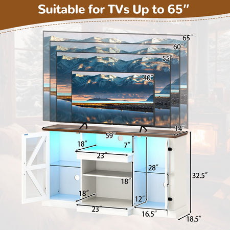 59 Inches Media Console Table with 3-Level Shelves and 22 Dynamic Modes-White