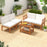 5 Pieces Acacia Wood Patio Furniture Set Outdoor Sectional Conversation Set with Cushions-Off White