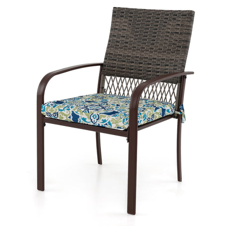 5 Pieces Patio Dining Set 4 Cushioned Rattan Armchairs and Square Table