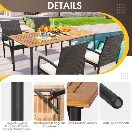 5 Pieces Patio Wicker Cushioned Dining Set with Umbrella Hole