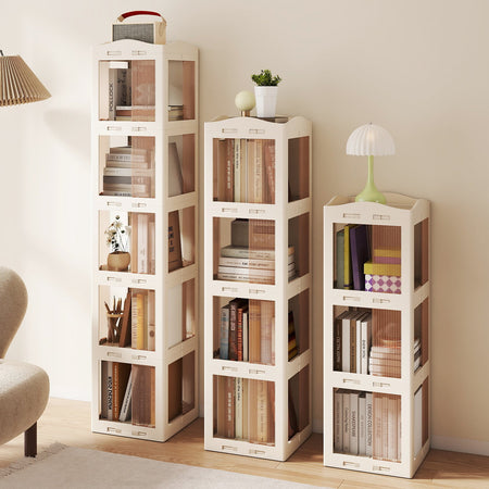 5-Tier Foldable Rotating Bookshelf 360¬∞ Spinning Bookcase with Swivel Base-White
