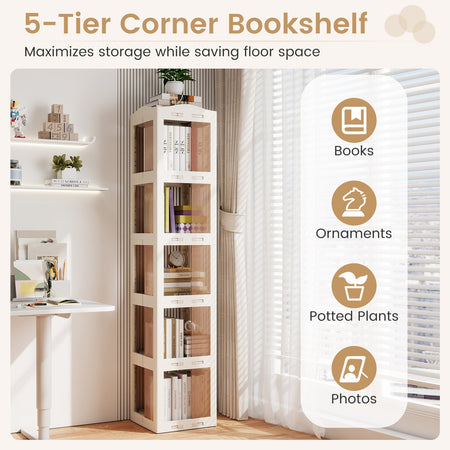 5-Tier Foldable Rotating Bookshelf 360¬∞ Spinning Bookcase with Swivel Base-White