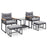5 Piece Outdoor Rattan Conversation Set with 2-Layer Side Table and 2 Ottomans-Gray