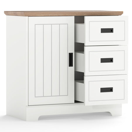 Farmhouse Sideboard Buffet Cabinet Kitchen Pantry with Sliding Doors-White