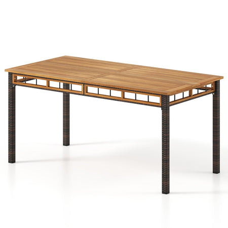63" Outdoor Dining Table with Acacia Wood Slatted Tabletop
