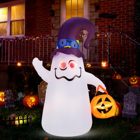 6 Ft Halloween Inflatables Cute Ghost with Dimming Infinity Mirror Light