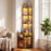 6-Tier Corner Bar Cabinet with LED Lights and Charging Station for Kitchen-Rustic Brown