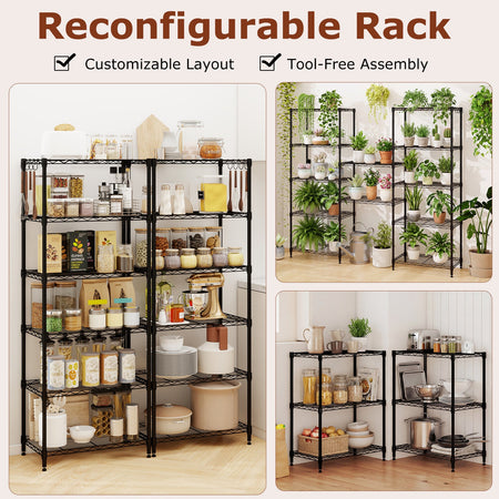 6-Tier Metal Storage Shelving Unit with V-Shaped Wire Rack and 900 LBS Capacity-Black
