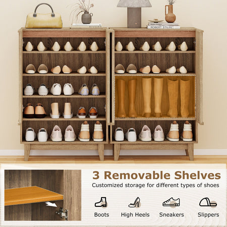 6-Tier Shoe Storage Organizer with 2 Fluted Doors-Oak