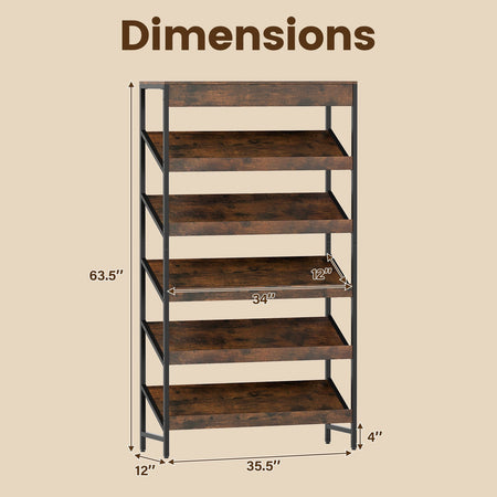 6-Tier Tall Freestanding Bookshelf with Angled Shelves for Home Office-Rustic Brown