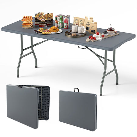 6 ft Portable Folding Table 350 LBS Fold-in-Half Table with HDPE Tabletop