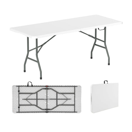 6 ft Portable Folding Table 350 LBS Fold-in-Half Table with HDPE Tabletop