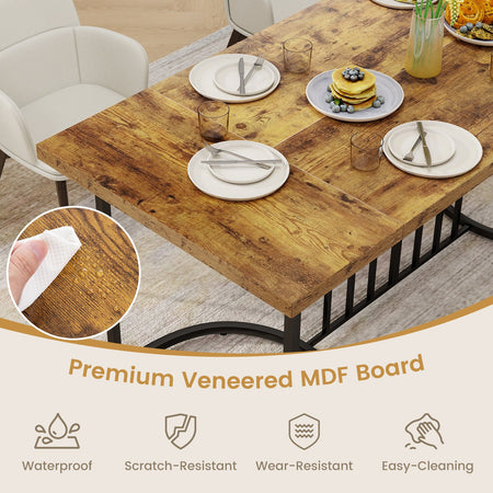 71 Inch Large Dining Table for 6-8 People Rectangular Wood Kitchen Table-Rustic Brown
