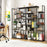 71 Inch Tall Vintage Geometric Bookshelf 12 Open Shelves-Walnut