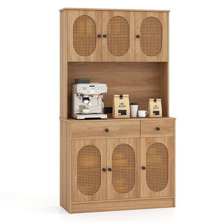 71 Inches Pantry Cabinet with Hutch and Charging Station-Natural