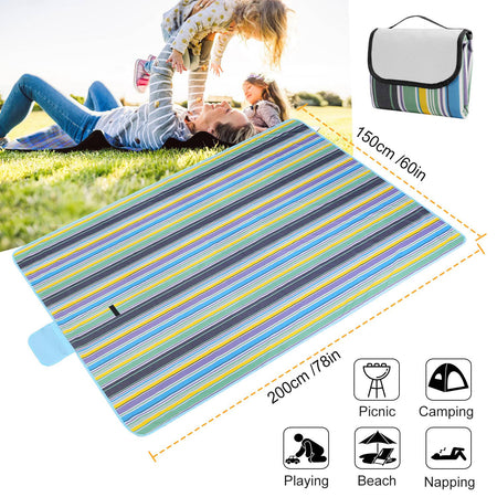 60" x 78" Waterproof Picnic Blanket Handy Mat with Strap Foldable Camping Rug for Camping Hiking Grass Travelling