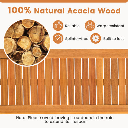 Set of 2 Acacia wood outdoor bench with slatted seat for garden