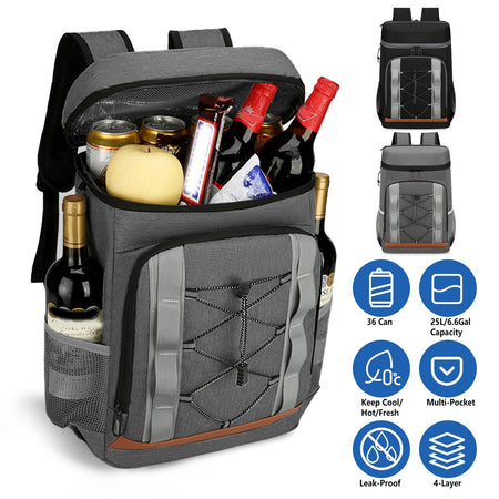 Cooler Backpack 36 Can Leakproof Insulated Cooler Backpack with 25L/6.6Gal for Picnic Camping Beach Hiking Fishing Travel