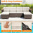 7 Pieces Wicker Conversation Set with Wood Armrests for Backyard-White