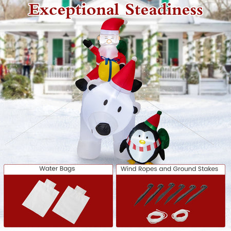 7 Feet Inflatable Santa Claus Riding Bear with Penguin Gift Bags and Gift Box