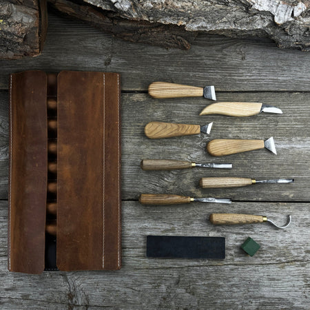 8-Piece Spoon Carving Tool Set with Sharpening Board