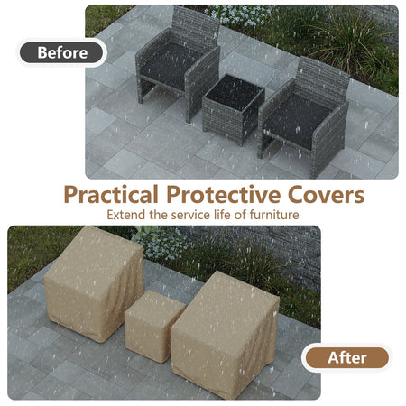 Patio Furniture Covers Waterproof Outdoor Conversation Covers for 3 Pieces Bistro Set-Beige
