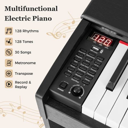 88-Key Hammer Action Weighted Keyboard with Furniture Stand-Black