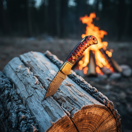 Crimson Ridge Damascus Folding Knife - TF-096