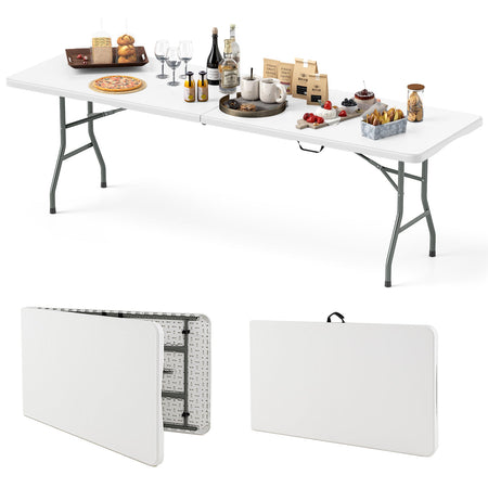 8 ft Portable Folding Table 350 LBS Fold-in-Half Table with HDPE Tabletop