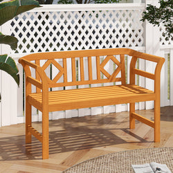 Acacia Wood 2-Person Patio Loveseat with Backrest and Armrests for Porch