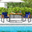 Acacia Wood Outdoor Dining Chairs Set of 2 with Soft Cushions-Navy