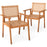 Acacia Wood Outdoor Dining Chairs Set of 2 PE Rattan Patio Chairs with Backrests and Armrests