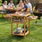 Acacia Wood Outdoor Grill Table with Faux Marble Top and Drop-Leaf Side Panels
