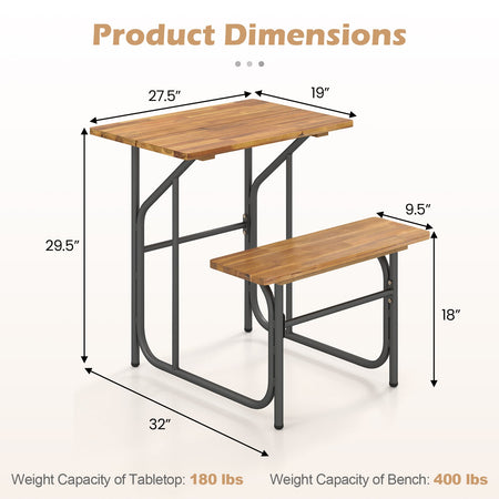 Acacia Wood Patio Table Bench Set One-Side Picnic Table and Seat