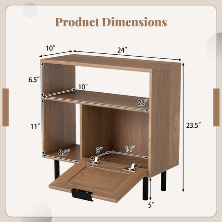 Accent Side End Table with Storage Shelf and Cabinet for Small Space-Natural