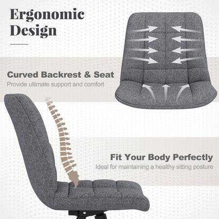 Armless Office Chair Upholstered Makeup Vanity Chair with Adjustable Height and Wheels-Grey