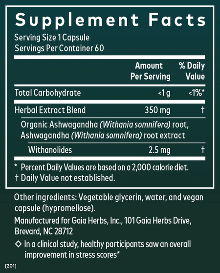 Gaia Herbs Ashwagandha Root 60 Veg caps