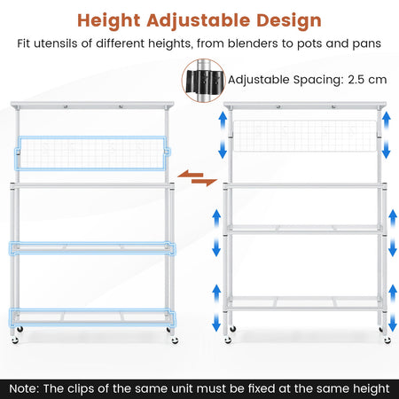 4-Tier Bakers Rack on Wheels with Adjustable Shelves-Silver