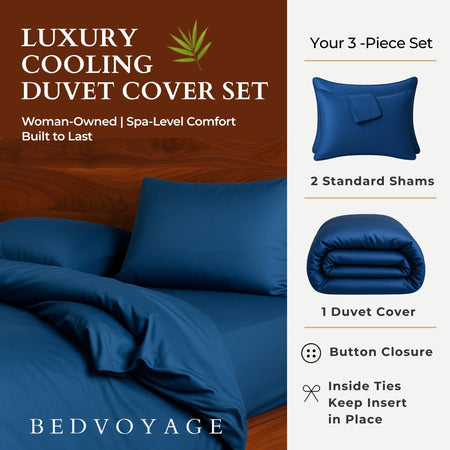 Bamboo Duvet Cover Set - 100% Viscose from Bamboo - 3pc - Indigo
