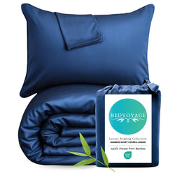 Cooling Bamboo Duvet Cover Set - 100% Viscose from Bamboo - 3pc - Indigo