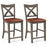 Bar Stools Set of 2 with Cross Back and Faux Leather Upholstered Seat-Gray