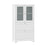 Bathroom Floor Storage Cabinet Freestanding Cupboard Pantry with 2 Drawers and 2 Frosted Glass Doors-White