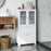Bathroom Floor Storage Cabinet Freestanding Cupboard Pantry with 2 Drawers and 2 Frosted Glass Doors-White