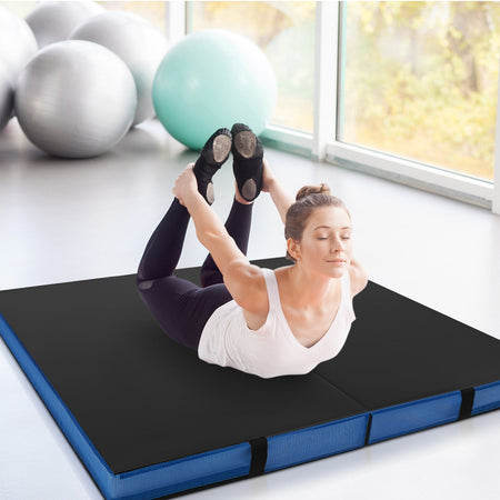 Bi-Fold Gymnastics Mat Thick Folding Exercise Mat with Carrying Handles-Black