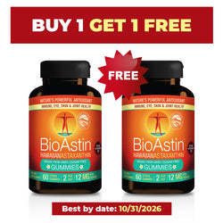 *BUY ONE GET ONE FREE* BioAstin Hawaiian Astaxanthin Gummies + Vitamin D3 12 mg 60 Count (Best by date: 10/31/2026)