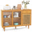 Modern Bamboo Buffet Sideboard Cabinet with Tempered Glass Sliding Doors-Natural