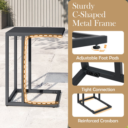 C-Shaped Side Table with Adjustable Foot Pads for Living Room Bedroom-Dark Gray
